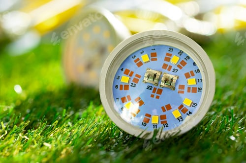 Preview: Energy efficient light bulb lying on grass
