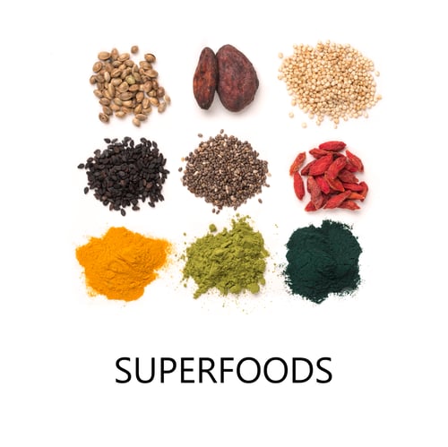 Preview: various superfoods isolated on white