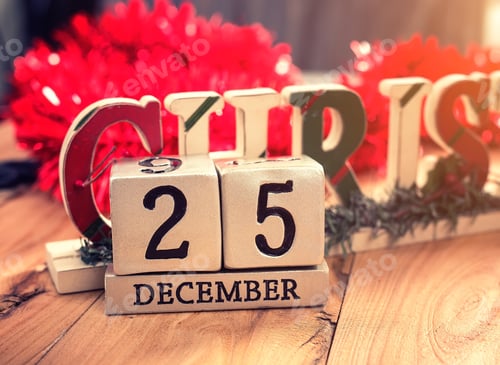 Preview: Calendar Set On The 25 Of December On Wooden Background