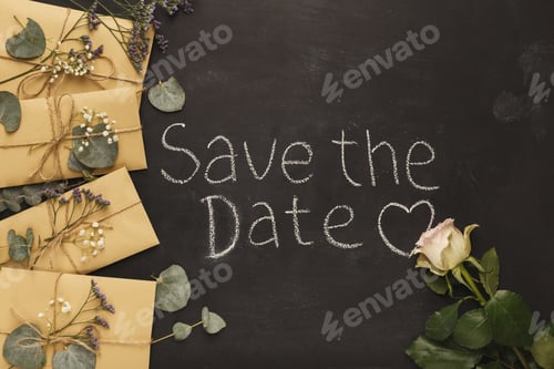 Preview: Border of wedding envelopes on black background