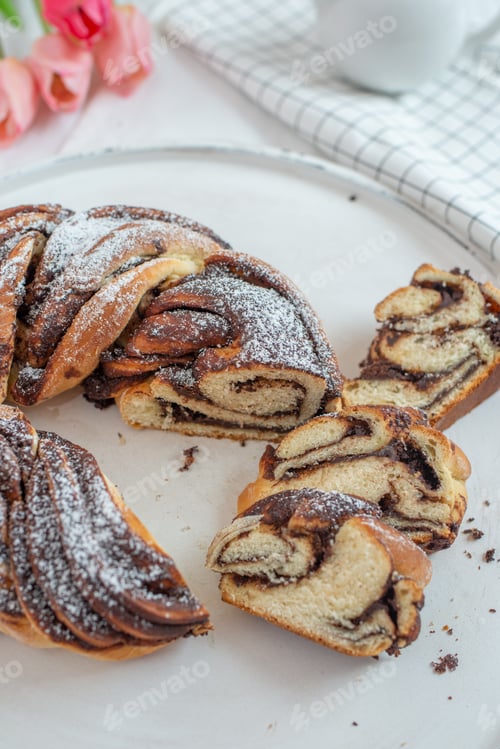 Preview: Freshly baked chocolate swirl bread or brioche