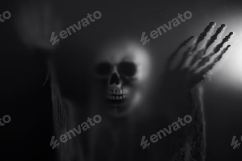Preview: Mysterious creature with skull under the night light for Halloween