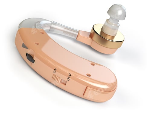Preview: Hearing aid on white isolated background. Deaf ear aid. 3d