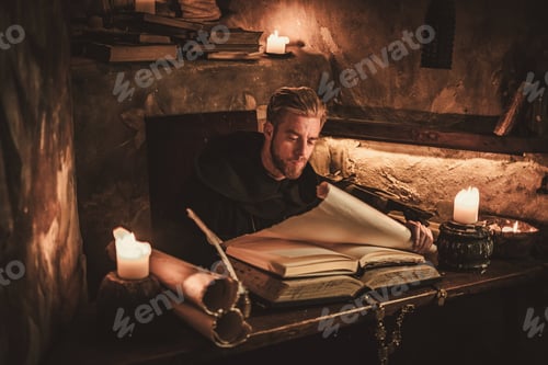 Preview: Monk chronicler writes an ancient manuscript