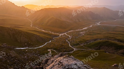 Preview: High vantage point of a vast mountain river valley