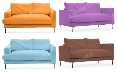 Preview: Sofa in different colors isolated on white, set. Furniture for living room interior