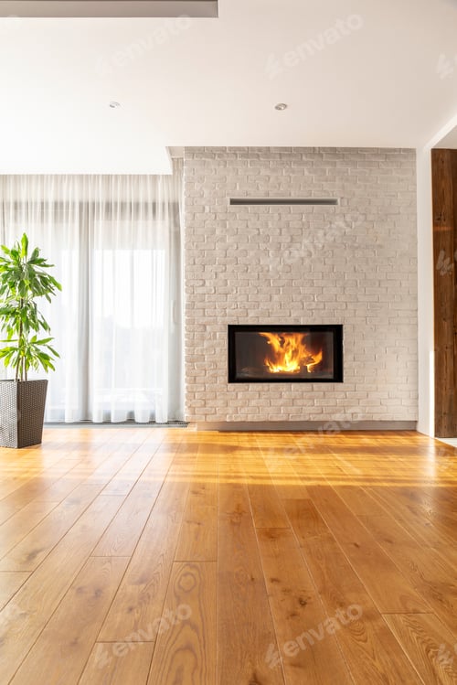 Preview: Real photo of a simple, natural living room interior with a tall