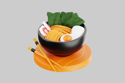 Preview: Ramen with egg, sushi, and seaweed in black bowl