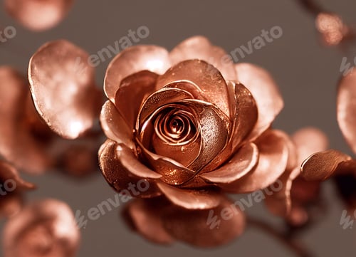Preview: Closeup of a metallic golden rose in the blurred background
