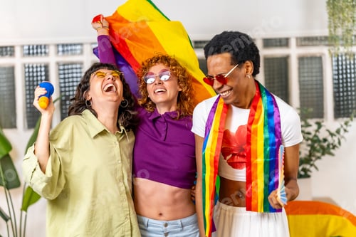 Preview: Friends celebrating pride party singing karaoke at home