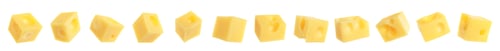 Preview: Pieces of delicious cheese on white background, collage. Banner design