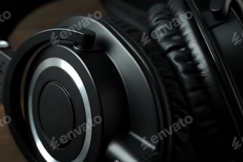 Preview: On-ear, black headphones close-up, details.
