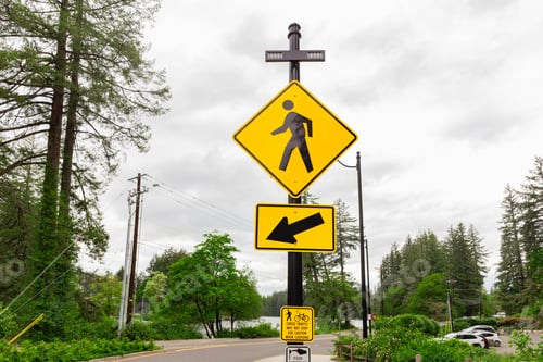 Preview: Pedestrian Road Sign with Arrow for People Safety