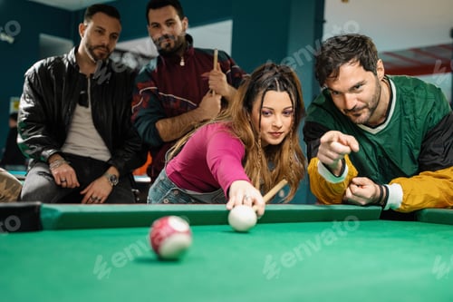 Preview: Friends Enjoying a Casual Game of Pool