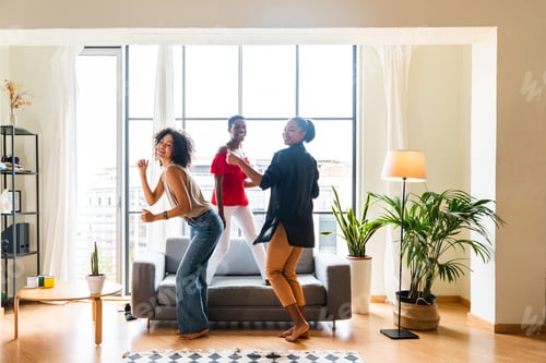 Preview: Three mixed race hispanic and black women bonding at home