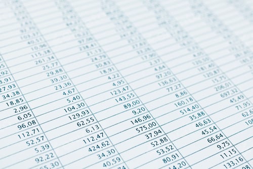 Preview: Business data financial report print close up. Blue toned.