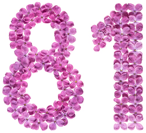 Preview: Arabic numeral 81, eighty one, from flowers of lilac, isolated on white background
