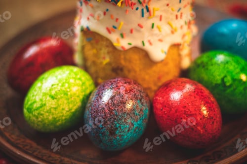 Preview: Easter Cake and Colorful Decorated Easter Eggs