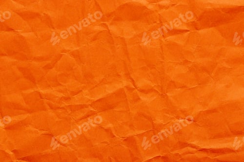 Preview: Bright orange color texture of crumpled paper, empty background with wrinkles for autumn holidays