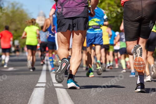Preview: Marathon runners on the street. Healthy lifestyle. Athletes effort
