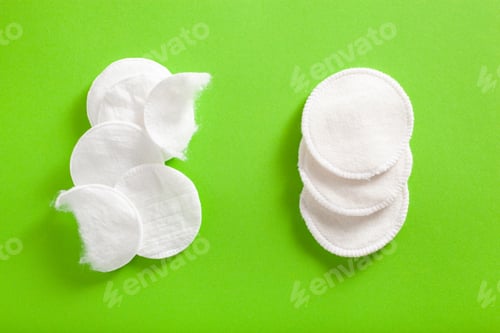 Preview: zero waste eco friendly hygiene bathroom concept. single use and reusable washable cotton pads