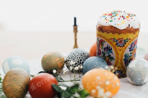 Preview: Traditional Easter food on rustic table