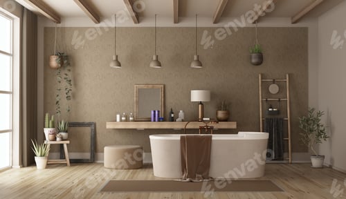 Preview: Retro bathroom with modern bathtub