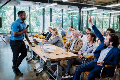 Preview: Cinematic image of a conference meeting.