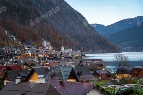 Preview: Aerial view of Hallstatt village - Hallstatt, Austria