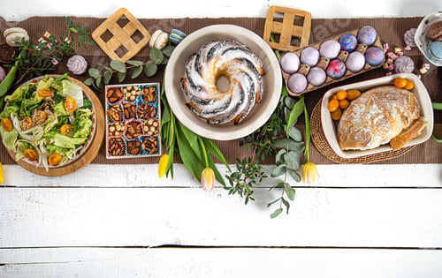 Preview: For a festive Easter table served with food.