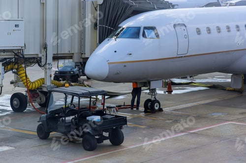 Preview: Luggage many suitcases when loaded an airplane