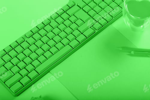 Preview: A Bright Computer Keyboard Stands On The Table