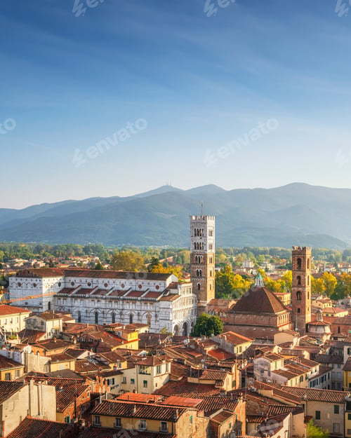 Preview: Lucca aerial view of city and San Michele Cathedral. Tuscany, Italy