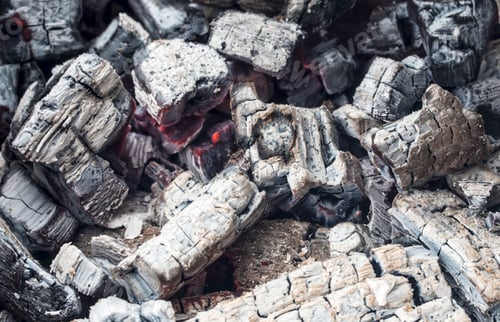 Preview: burning charcoal in the background closeup