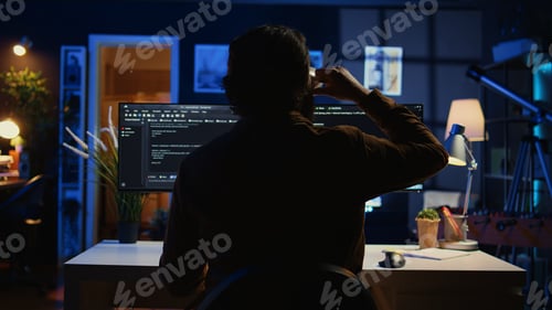 Preview: Software engineer writes complex binary code scripts on computer