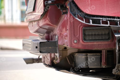 Preview: Dented car with damaged fender parked on city street side