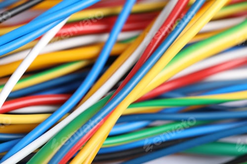Preview: Many colorful electrical wires as background, closeup