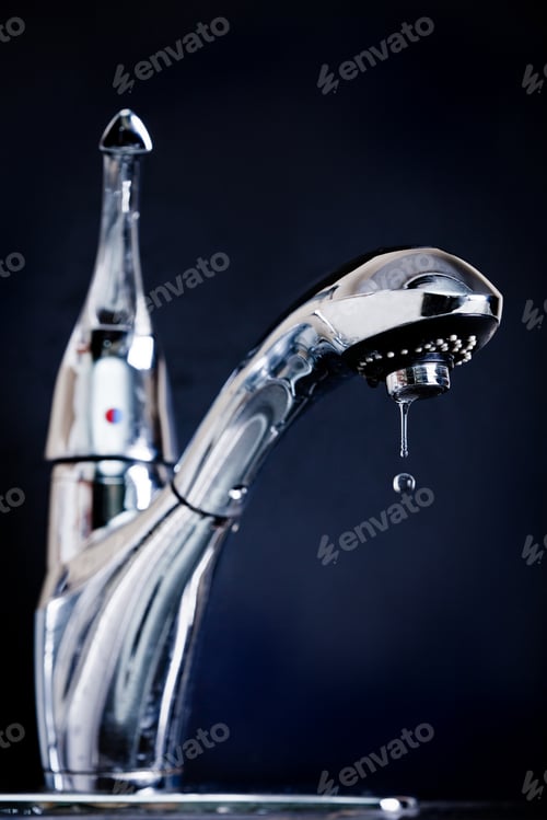 Preview: Broken kitchen sink closeup on black background