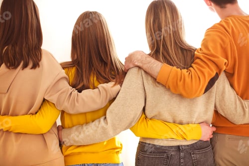 Preview: Unrecognizable friends hugging each other