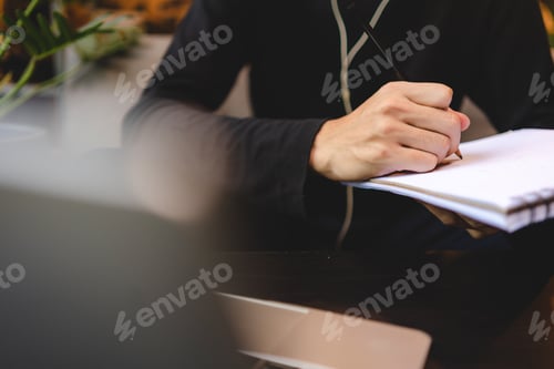 Preview: business worker person working at cafe by using laptop computer on online communication technology