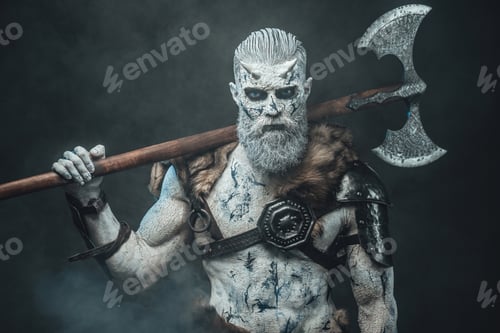 Preview: Pale skinned undead warrior with blue eyes and huge axe