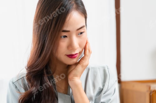 Preview: Beauty blogger touching face to showing healthy skin while reviewing skincare in makeup vlogger