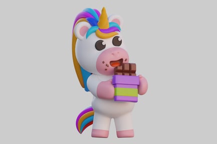 Preview: Cute unicorn eating chocolate bar