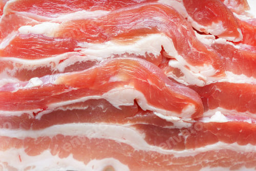 Preview: Raw Pork Streaky Brisket Bacon Meat Texture Background Close Up