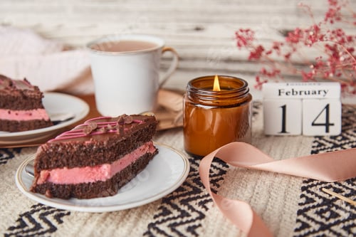 Preview: Festive delicate St Valentines day desserts -chocolate cherry cake pieces,