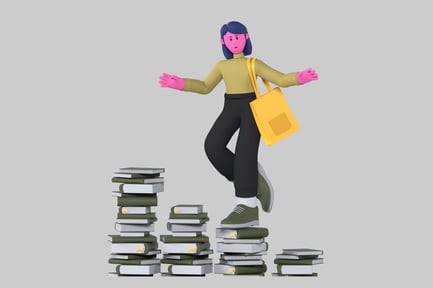 Preview: Stylized Student Ascending Book Pile