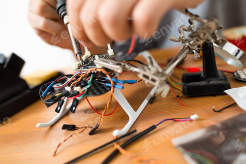 Preview: Man installing the accessories on drone body