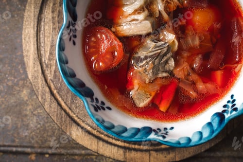 Preview: Traditional Russian and Ukrainian beetroot soup borscht