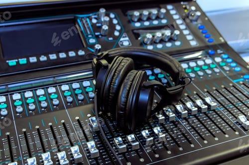 Preview: Audio Mixer Console with Headphones for Sound Production