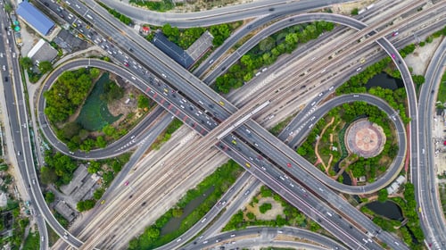 Preview: Aerial view elevated road and traffic junctions, Modern construction design traffic ways traffic.